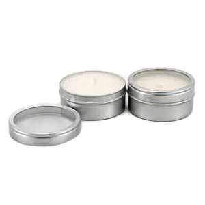 1 oz sang trọng giáng sinh ngoài trời fragranthetic Kem thẳng Side Trắng rỗng vòng kim loại nến tins với cửa sổ rõ ràng