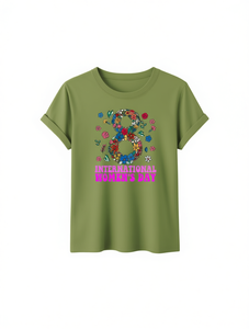 T-shirt elegante da donna girocollo a maniche corte con stampa floreale per la Giornata Internazionale della Donna, top primavera estate autunno vestibilità regolare - Product Image 1