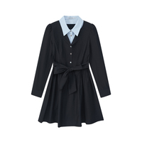 VEGA CHANG Robe à bulles de Bohème à encolure patchwork et base noire de style cool
