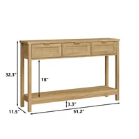 Table console en bois de 51,2 pouces avec station de charge et 3 tiroirs en rotin