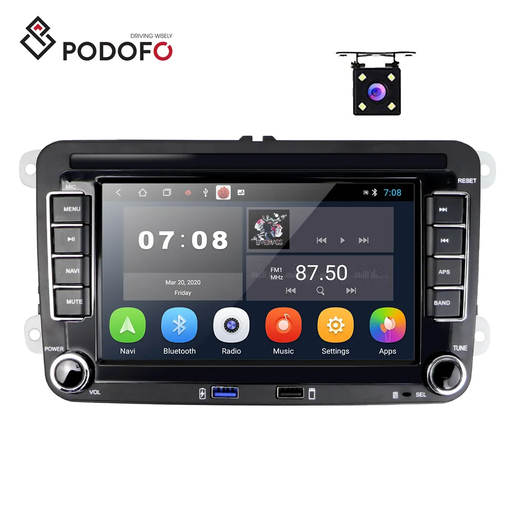 Podofo Android 13 autoradio 7 "autoradio WIFI GPS USB autoradio pour VW/Skoda/Seat/Octavia/Golf/Touran/Passat/Jetta avec caméra