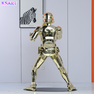 カスタムゴールドクローム像彫刻等身大グラスファイバー樹脂工芸品家の装飾スターウォーズビッグサイズ像樹脂彫刻 - Product Image 6