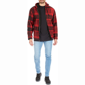 <strong>Men's</strong> Thick <strong>Red</strong> Check Warm Lined Hooded <strong>Jacket</strong> <strong>Winter</strong> Full Zip Polar Fleece Coat Outwear - Product Image 4