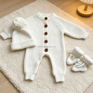 Conjunto de Punto Grueso 100% Algodón para Recién Nacidos y Niños Pequeños, Mono de <span class=keywords><strong>Invierno</strong></span> Cálido y Grueso, Ropa de Punto Clásica para Bebés - Product Image 2