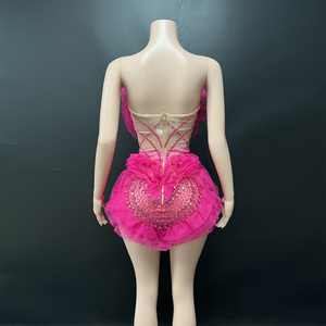 Novance Y5876 Nuovo Design Abito da Festa Aderente in <span class=keywords><strong>Tulle</strong></span> <span class=keywords><strong>Rosa</strong></span> Caldo con Motivo a Cuore, <span class=keywords><strong>Vestito</strong></span> Sexy da Club - Product Image 3