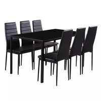 Ensemble Table à Manger 4/6 Places, Piétement et Chaises en PU Rembourré, Plateau en Fibre de Verre Carré, Métal, Échantillon Gratuit, Classique Moderne
