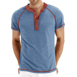 T-shirt d'été à manches courtes et à col rond pour hommes Chemise Henley Body Shirt Color Blocking <span class=keywords><strong>Top</strong></span> - Product Image 3