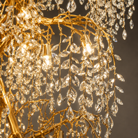 Lustre LED personnalisé de luxe en cristal doré en forme de branche, hauteur réglable, éclairage intérieur pour hall d'entrée, hall, duplex, villa, hôtel