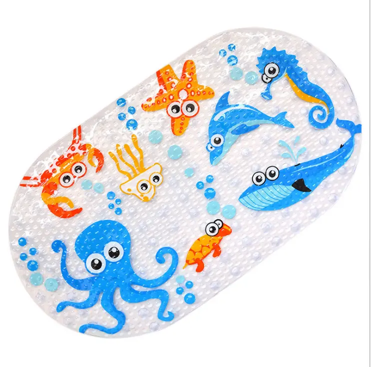 만화 동물 인쇄 방수 아기 샤워 Pvc 미끄럼 방지 목욕 매트 미끄럼 방지 아기 어린이 매트 빨 고무 욕조 매트