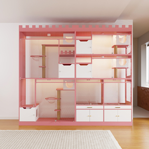 Solid <strong>Wood</strong> &amp; Glass Cat Shelter Villa Breathable Pet <strong>House</strong> - Product Image 2