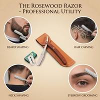 Rasoir droit professionnel en bois de rose, rasoir manuel pliant, support de lame en acier inoxydable, outil de coiffure pour barbier, salon, toilettage et sculpture de barbe