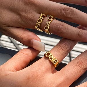 ERESI Personalized Stainless Steel Family Letter <strong>Ring</strong> 18K <strong>Gold</strong> Plated Mom <strong>Dad</strong> Engraved Statement <strong>Ring</strong> for Family Gift Jewelry - Product Image 1