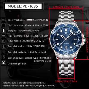 นาฬิกาข้อมือผู้ชาย PAGANI DESIGN รุ่น PD-1685 ระบบอัตโนมัติ ตัวเรือนสแตนเลสสตีล ดีไซน์สปอร์ต พร้อมกลไก 8215 ขอบหน้าปัดเซรามิก - Product Image 2