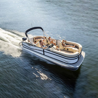 Cruiser de pêche sportive de luxe pour la famille avec grand pont, sièges-canapés, auvent Bimini, moteur hors-bord 90 CV, bateau ponton de 25 pieds