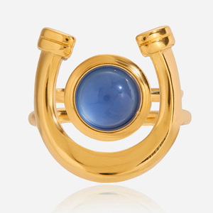 Bague tendance pour femmes en acier inoxydable plaqué or 18 carats, série équestre, ouverture en forme de <span class=keywords><strong>sabot</strong></span>, sertie de griffes rondes - Product Image 4