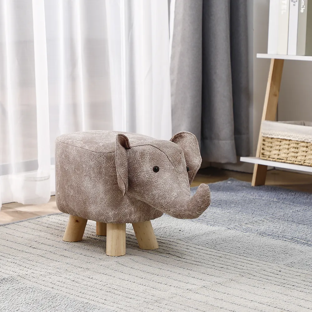 Taburete con forma de Animal de esponja elástica para sala de estar, cambio de zapatos de madera sólida con pata de madera
