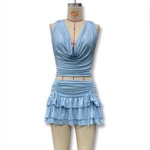 Viviblook Z530st08 Phụ Nữ Trang Phục 2 Mảnh Thiết Lập Sexy Mới Sexy Đu Cổ Backless Dây Đeo <span class=keywords><strong>Top</strong></span> Mini Váy Thiết Cho Phụ Nữ - Product Image 6