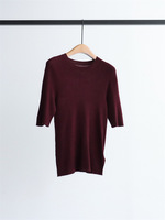 T-shirt tricoté uni pour femme, col rond, manches courtes, basique, doux, pour l'été, vente en gros