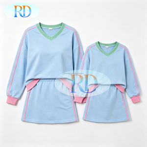 New Autumn Yellow <strong>Matching</strong> Family V-Neck Sweatshirt Set Color-Block Long-Sleeve Top &amp; Shorts Bamboo Terry Casual Daily <strong>Outfits</strong> - Product Image 5