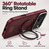 Étui de protection pour téléphone iPhone 18 Pro couleur Bourgogne avec protection 360° °   Support d'anneau rotatif en métal pour appareil photo