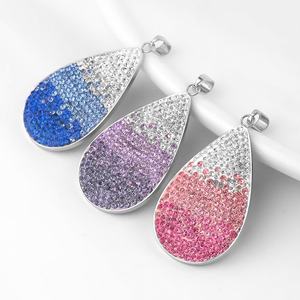 Pendentif goutte d'eau exquis en acier inoxydable avec strass colorés et zircon, pierre principale entièrement sertie de diamants, pour les chrétiens - Product Image 1