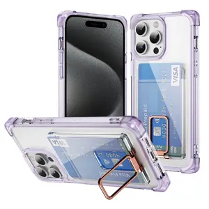 Frosted 4 Corners Acrylic+TPU Phone Case With Card Slot And Stand Hard Back Cover Case For IPhone 15 14 13 Pro Max