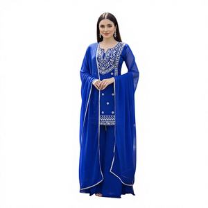 Magnifique Ensemble de Soirée pour Femme Style Bollywood, Élégant, Indien et Pakistanais, avec Haut, Palazzo, Dupatta et Gharara, Designs Riches en Faux Fours d'Orge - Product Image 1