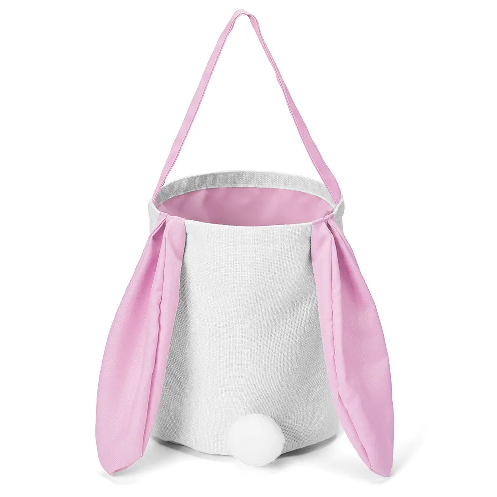 New Design Printable Blank Sublimation Easter Bunny Basket With Colour Handle Cute Rabbit Tail Linen Eggs Tote Bag