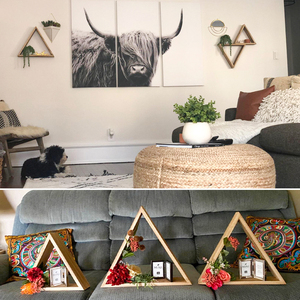 Estante Flotante Geométrico de Madera Rústica <span class=keywords><strong>Dante</strong></span> para Montar en la Pared, Caja Triangular Decorativa para Libros y Cuadros - Product Image 2