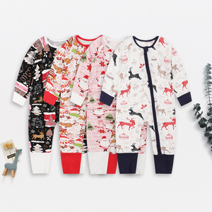 Hot Sale Christmas Skin Friendly Bamboo Romper Cute Girls Long Sleeve Jumpsuit for Baby Home Leisure - Product Image 1