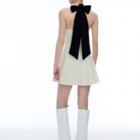 Robe à nœud personnalisé sans manches jupe trapèze design de marque tendance production d'échantillons en usine de Guangzhou vêtements pour femmes