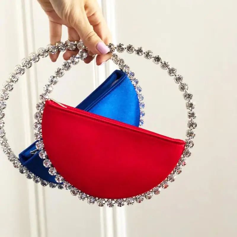 Fashion style small round evening bags for ladies luxury design diamond clutch purse solid color rhinestones handbags for women