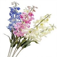 Fleurs artificielles de Delphinium noir à tige unique, effet floqué, pour accessoires de photographie de mariage, décoration intérieure, vente en gros