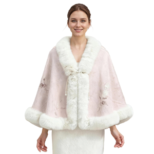 Women Comfort Faux Fur Shawl Wrap Warm Coat with Fluffy Trim Warm Cloak for Formal Occasions Party Wedding - Product Image 6