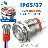 Tombol Tekan 19mm Dot LED Beriluminasi Bahan Stainless Steel Tahan Air IP65/IP67 10A 24V/12V DC/AC 1NO Momentary Latching