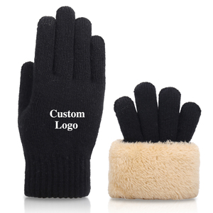 Venta de fábrica Pantalla táctil Cálido Unisex Guantes de punto Espesor Acrílico Dedo completo Guantes de invierno Mitones Logotipo personalizado - Product Image 4