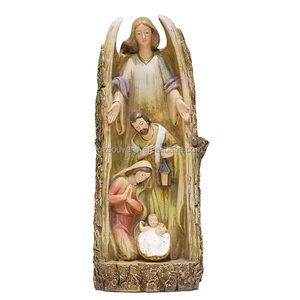 Elegante Scena della Natività di Natale con Angelo e Sacra Famiglia in Resina, Decorazione per la Casa, Regalo Religioso, Scena della Natività del Bambino Gesù - Product Image 3