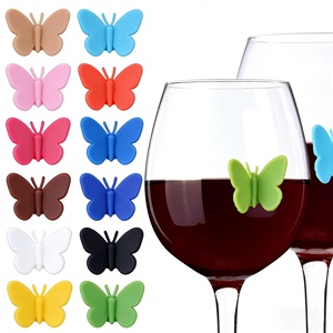 Marqueurs de verres à vin en silicone jetables, écologiques, mignons et populaires, en forme de papillon, avec design de couleur personnalisé pour fêtes et bars - Product Image 2