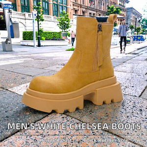 Bottes Chelsea Blanches pour Hommes, Nouvelle Collection Automne-Hiver 2025, en Cuir Véritable, Talon Carré 5,5 cm, Doublure Coton, Semelle Extérieure en Caoutchouc, Fermeture Éclair, Hauteur - Product Image 2