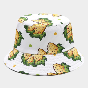 Levendige groene achtergrond groenteprint emmerhoed voor heren dames, nieuwigheid cartoon groentepatroon visserspet opvouwbare zonnehoed - Product Image 5