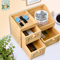 Organisateur de bureau en bambou naturel avec 3 tiroirs en rotin Boîte de rangement de comptoir en bois pour la maison, le bureau et l'école
