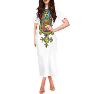 OEM Rose Red Short Sleeve <strong>Custom</strong> Ethiopian <strong>Dresses</strong> Traditional Women Wholesale Ethiopia Elegant Modest Evening <strong>Dress</strong> - Product Image 4