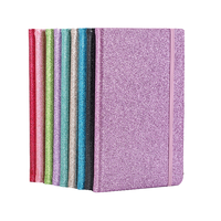 Nouveau design, couverture rigide brillante en cuir PU, carnet A5 ligné brillant, couleur pailletée, avec sangle élastique et reliure cousue.