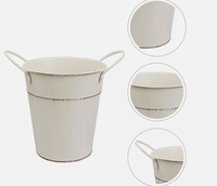 Pot de fleurs en métal galvanisé blanc vieilli, simple et conique, avec poignées, pour décoration de ferme et de maison