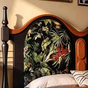 Upholstered Wooden <b>Bed</b> Frame Queen <b>Size</b> Fabric <b>Headboard</b> Soft <b>Bed</b> with Floral Design Eclectic Style - Product Image 6