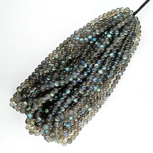 Perles de pierres précieuses rondes lisses en labradorite naturelle de 8 mm, brins de 16 pouces pour la fabrication de bijoux fins et propres, pierre de lune grise - Product Image 3