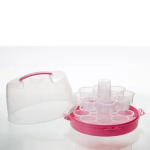 플라스틱 투명 16pcs 생일 먹고 & 케이크 캐리어 홀더 2 계층 컵 케이크 컨테이너 뚜껑