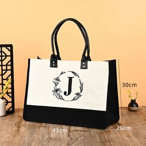 Custom Logo Manufacturers Eco-Friendly Recyclable Customized Black <b>White</b> Foldable Women's Canvas Tote Shopping <b>Bag</b> - Product Image 6