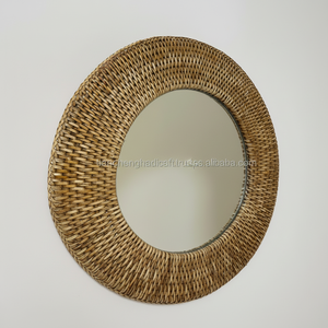 Handmade Rattan Vanity Makeup Mirror Decorative Mirror Round Wall Mirror - Product Image 1
