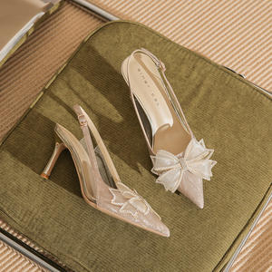 Sandalias de Tacón Alto Elegantes y Modernas para Mujer, con Punta en Pico, Adorno de Lazo con Pedrería, Tacón de 7MM, Ideales para Eventos Formales y Cenas de Negocios - Product Image 1